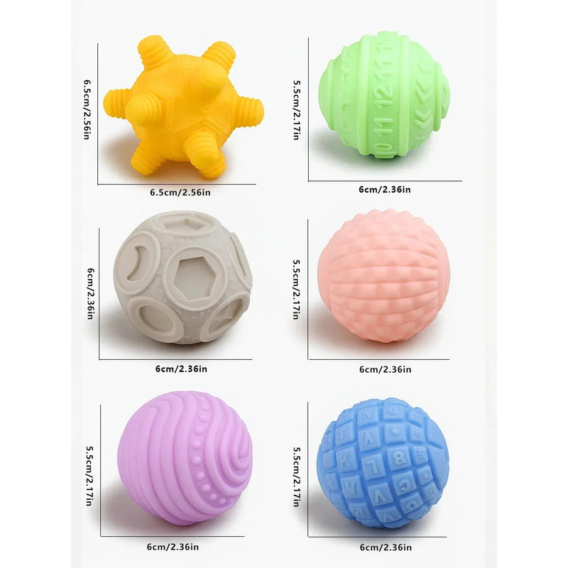 Cotes du fabricant, coloris vifs : six balles de 5,5 à 6,5 cm