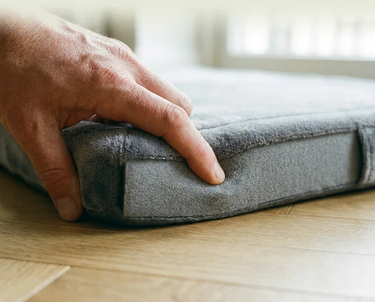 Doigts enfoncés dans la tranche du tapis