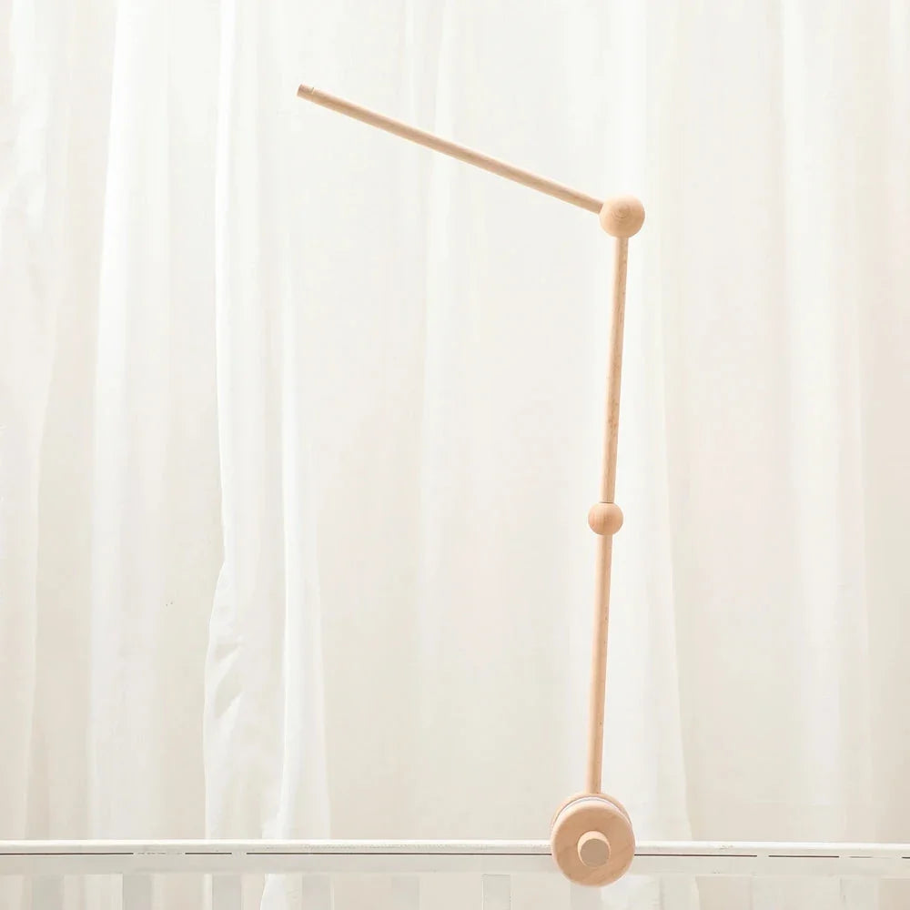 Support de mobile en bois fixé à la barre du lit, bras droit